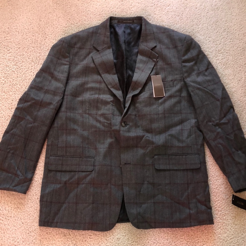 NWT TASSO Elba Mens Sport Coat - Gray/ Burgundy